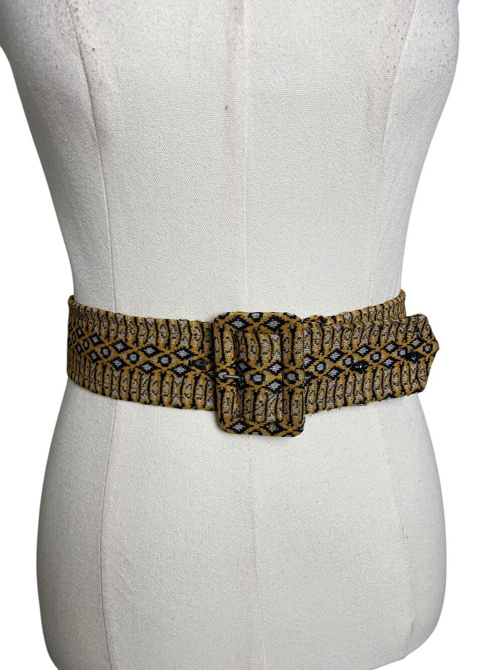 Vintage Retro 60s 70s Belt Womens Yellow Wide Fabric Covered Buckle